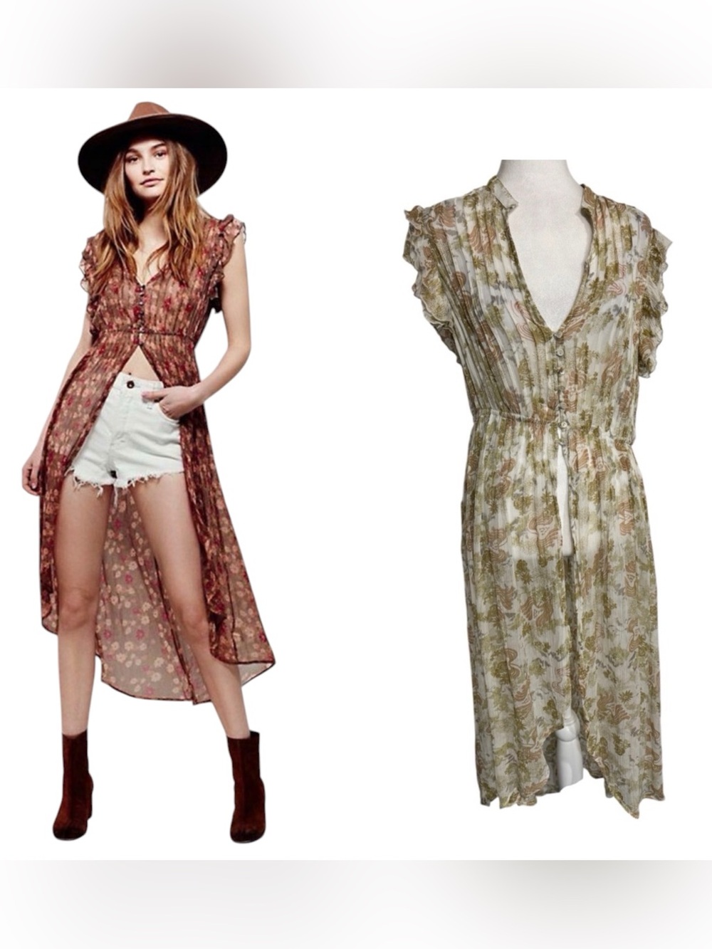 True Colours by La Moda clothing sheer tunic vest duster ruffles green